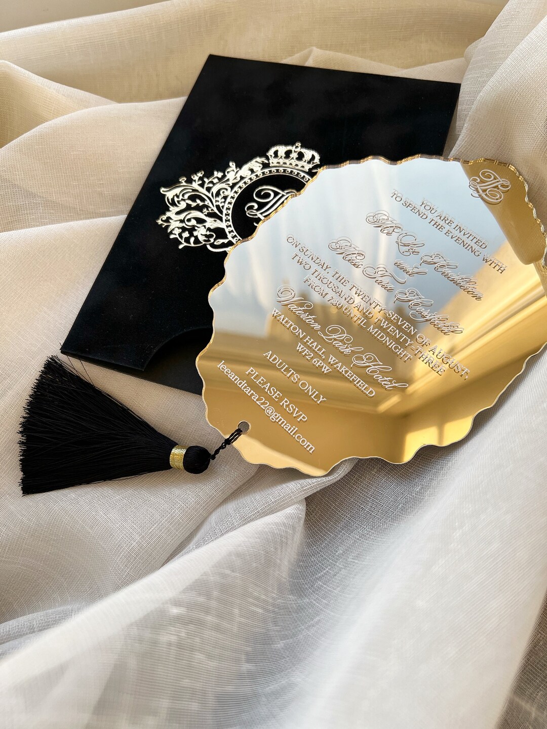 Luxury Black Velvet Envelope and Elegant Acrylic Wedding Invitation