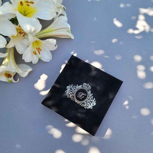 Black Velvet Wedding Invitation Box - Clear Acrylic Invitation in Velvet Box - Premium Invitation Set With Gold Custom Monogram