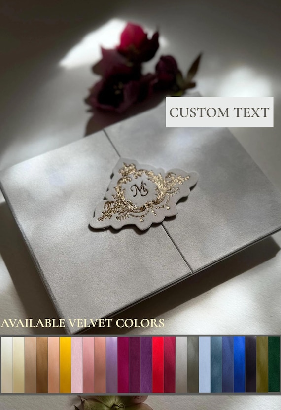 Velvet Folding Wedding Invitation | Customizable Tri Fold Invitations Card | Luxury Crystal White Envelope | Traditional Wedding Suites