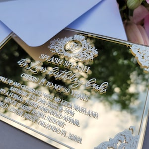 Convite de casamento em acrílico - Envelope branco com convites de casamento em acrílico dourado - Convites de luxo - Com logotipo personalizado
