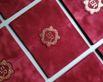 Velvet Wedding Invitation Booklet | QR code RSVP Card Website | Wedding Stationary Invite | Burgundy Luxury Trifold Invitations