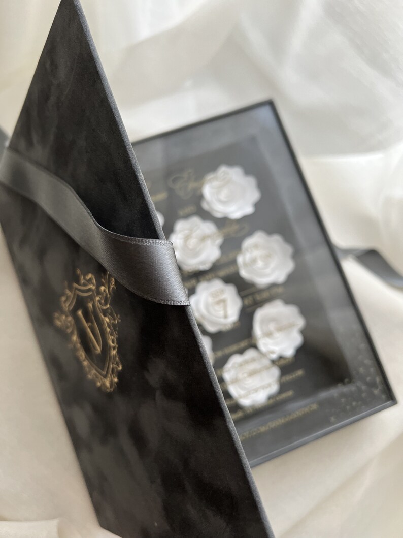 Box Velvet Wedding Invitation Luxury Gray Wedding Invitation Etsy