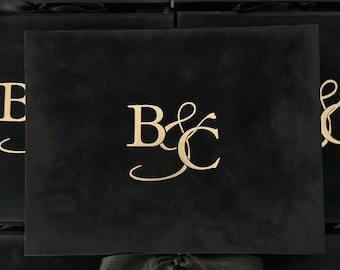 Creative Black Velvet Box | Wedding Invitation With Custom Acrylic | Wedding Invitations Box | Boxed Invite Bundle | Gold Monogram | RSVP