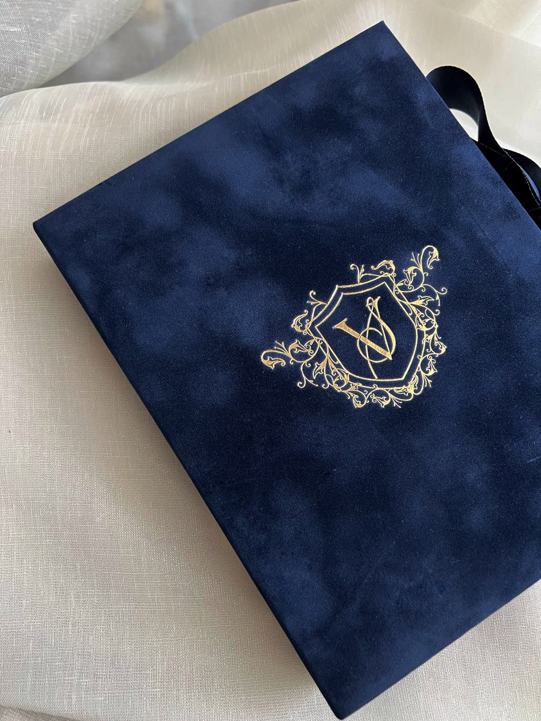 Velvet Wedding Invitation Box With Flowers Navy Blue Wedding Invitation