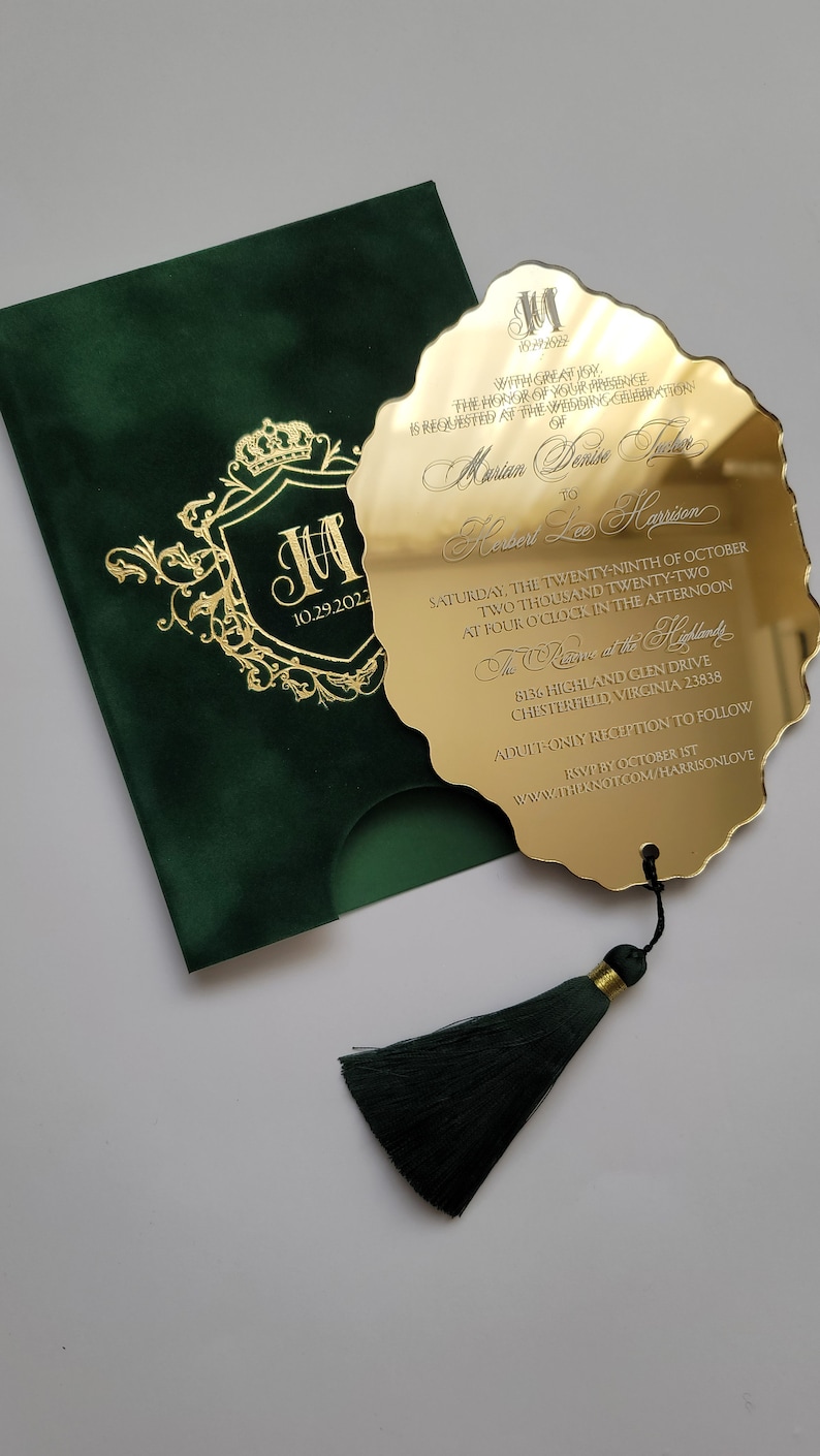 Luxury Green Velvet Envelope and Elegant Acrylic Wedding image 3