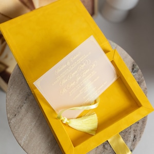 Wedding Invitation Box | Acrylic Wedding Invites | Custom Wedding Monogram | Velvet Boxed Invitation Suede