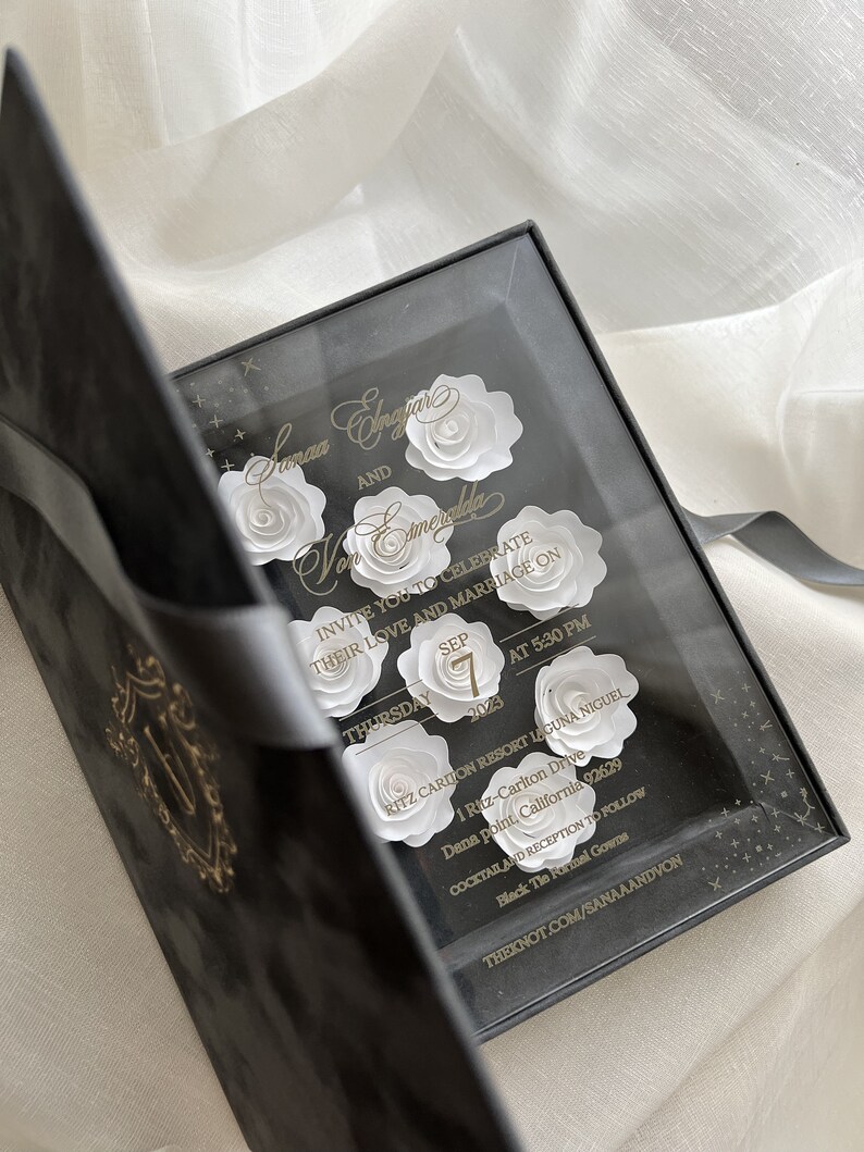 Box Velvet Wedding Invitation Luxury Gray Wedding Invitation Etsy