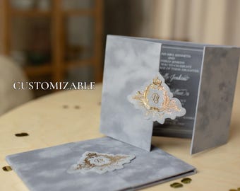 Velvet Pocket Invitation Suite | Elegant Acrylic Wedding Stationery | Mirror Party Invitation | quinceañera | Gala Birthday