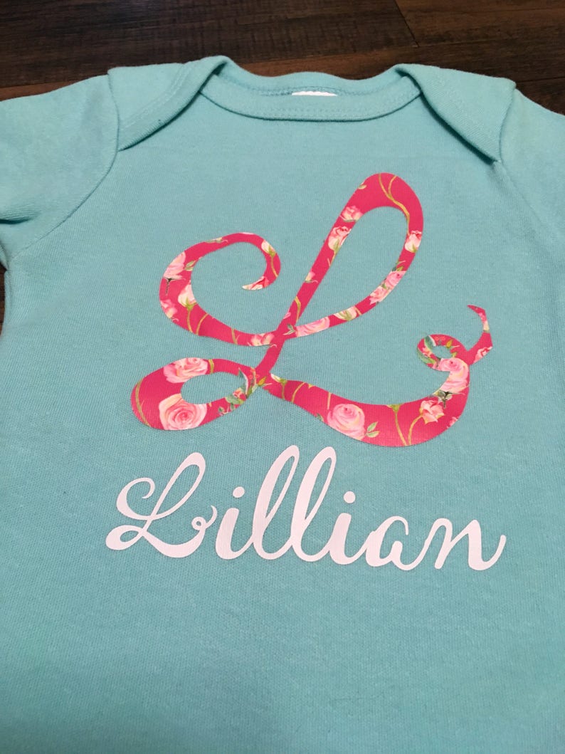 Baby Shower Gift Blue Personalized Pink Floral Initial /& Name Onesie Baby Girl Coming Home Outfit New Baby Gift Personalized Baby Onesie