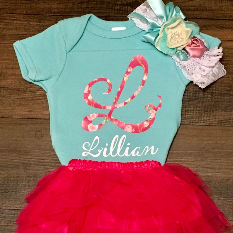 Baby Shower Gift Blue Personalized Pink Floral Initial /& Name Onesie Baby Girl Coming Home Outfit New Baby Gift Personalized Baby Onesie