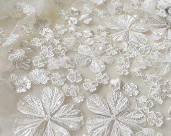 Tela de encaje para vestido de novia, encaje de flores con lentejuelas, bordado de tul, tela de flores, 51 pulgadas de ancho