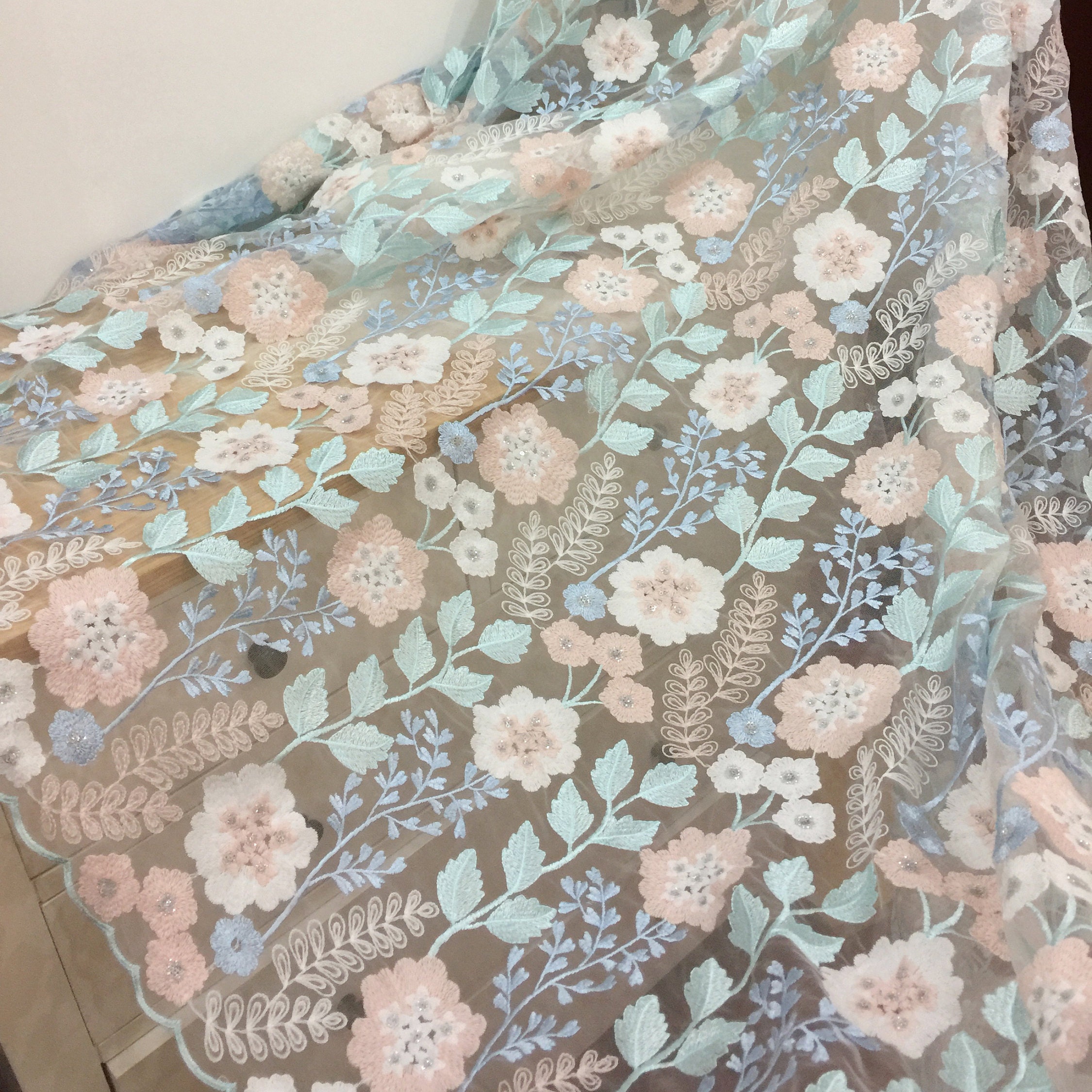 Delicate lace Fabric Fall Floral Lace Mesh Fine Embroideried Etsy