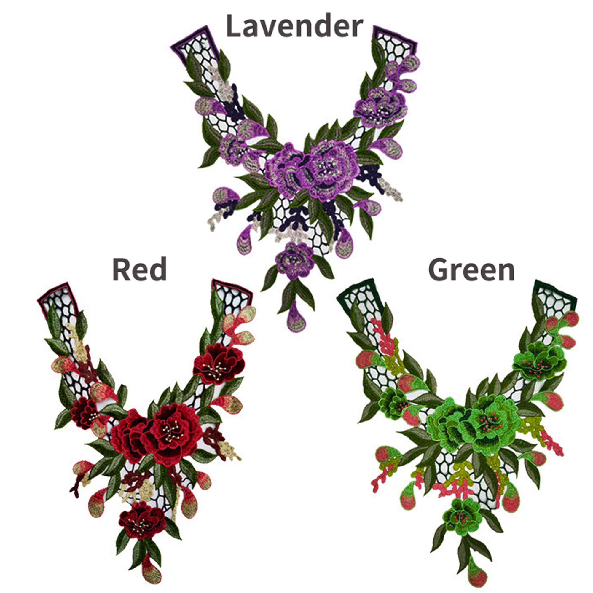 Blumen-Stickerei-Patch (2 Stück) – Violetter Kragen-Applikation, 12 X 33 Cm, Zum Aufnähen