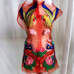 Colorful Phoenix and Flower Applique  Vintage Style  Sequin Embroidery Phoenix for Dance Costumes Prom Dress