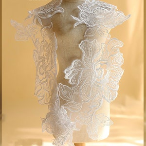 Wedding Dress  White Applique  Embroidery Organza Lace Applique   Floral patch accessories for Dress Cuffs,Boidce,Belts