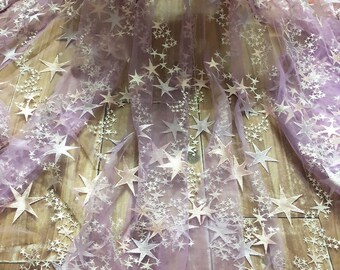 Star Lace  Fabric by yard  Shimmery Embroidery Star Lace Mesh Gauze for  Evening Gown Party Dress 55 inches Width