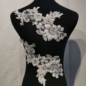 Beaded Flower Applique  Embroidery Floral  Lace Applique Mirror Pair Lace Patch Stunning for Bodice, Lingerie