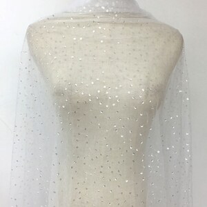 Silver Sequins Lace Fabric by yard  Shimmery  Fabric Sparkle Lace Tulle for Wedding Dress Train Bridal Veil  51 inches Width