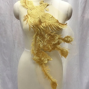 Embroidery Phoenix Applique Vintage Flying Phoenix with Flower  for Party Dress