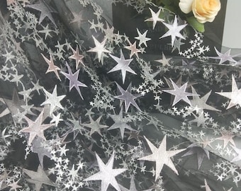 Shimmery Star Lace Fabric by yard  Galaxy Dress  Lace Mesh Embroidery Star Lace Fabric 55 inches Width