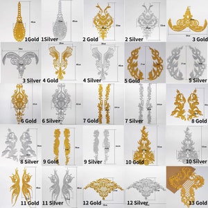 Iron on  Gold and Silver Applique Antique Embroidery Patch  for Party Dress  Ballroom Costumes