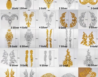 Iron on  Gold and Silver Applique Antique Embroidery Patch  for Party Dress  Ballroom Costumes