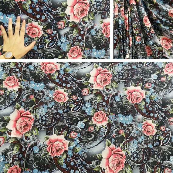 Pink Rose Fabric by Yard Stretchy Blossom Rose Fabric Overlay Etsy UK
