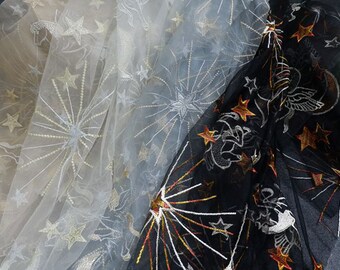 Star Pegasus Lace Fabric by yard Shimmery Embroidery  Lace Mesh Celestial  Party Costumes  51 inches Width