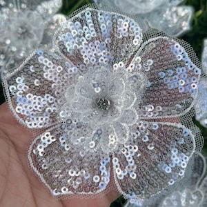 Sparkling Sequins Flower Crystal Flower Applique Patch for Craft Costumes 3pcs