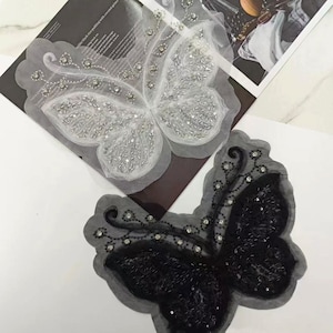 Beads Butterfly Applique Sparkling Rhinestone Butterfly Lace Patch for Costumes,Shirts