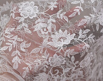 Embroidery Floral Lace Fabric by yard Delicate Off-White Lace for Wedding Dress  59 inches Width