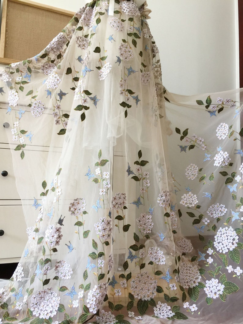 Delicate Fine Embroidery Blossom Floral lace Fabric Drape Lace Tulle Flower Gauze for Party Gown Prom Dress 51 inches Width Sold by yard