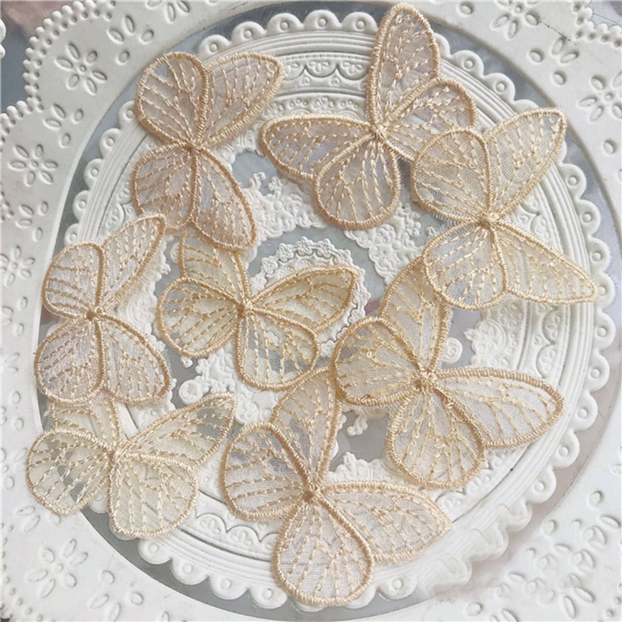 Parches De Mariposa De Encaje - 64 Unidades En Organza | Para Costura Y Manualidades