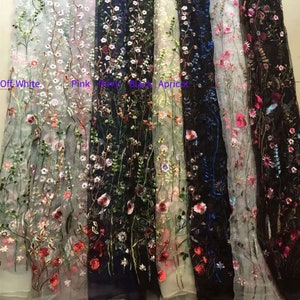 Embroidery  Lace Fabric  Colorful Floral Green Leaves Lace Fabric Tulle  for  Prom Maxi Dress  55 inches Width