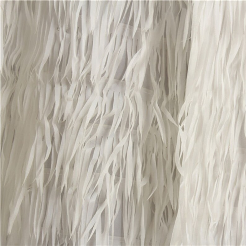 Stunning Tassels lace White Strip Fall Lace Like Feathers DIY Design for Dress Gown Craft Projects 51 inches Width Sold by 1 meter