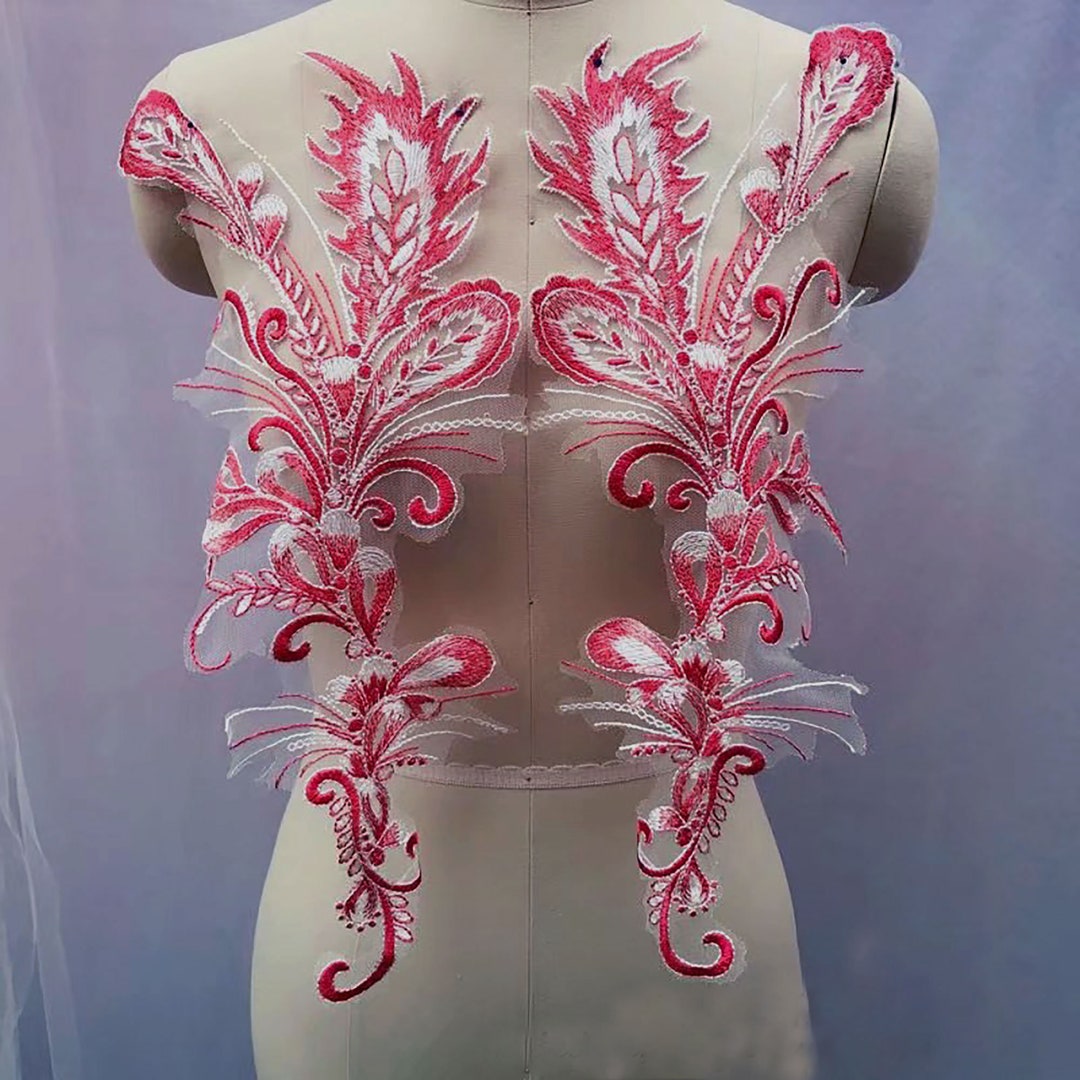 Antique Embroidery Applique Mirror Pair Vine of Leaf Applique for