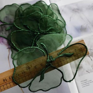 10 pcs Green Flower Applique Large Organza Embroidery  Lace Patch for Crafts Costumes