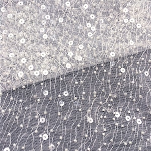 Luxury Wedding Dress Lace Fabric By yard  Beaded Sequined lace Fabric   Lace Mesh Gauze  51 inches Width