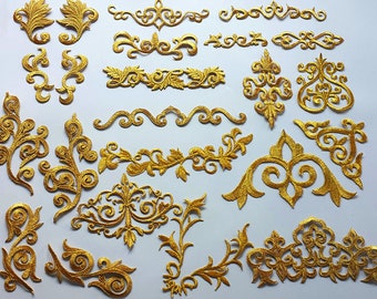Gold Applique  Antique Golden Embroidery  Patch Iron on Applique for Dress,Shirts Costumes, Craft  Sold by 2 packs