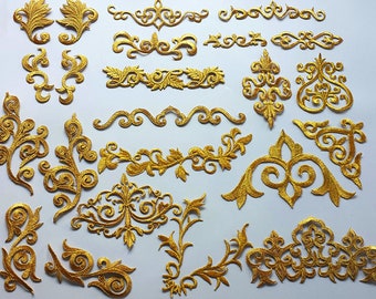 Appliques dorées, écusson de broderie doré antique, fer à repasser sur appliques pour robe, chemises, costumes, travaux manuels, vendu par 2 paquets