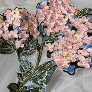 2 stuks opstrijkbare patch hortensia bloem roze bloem en groen blad