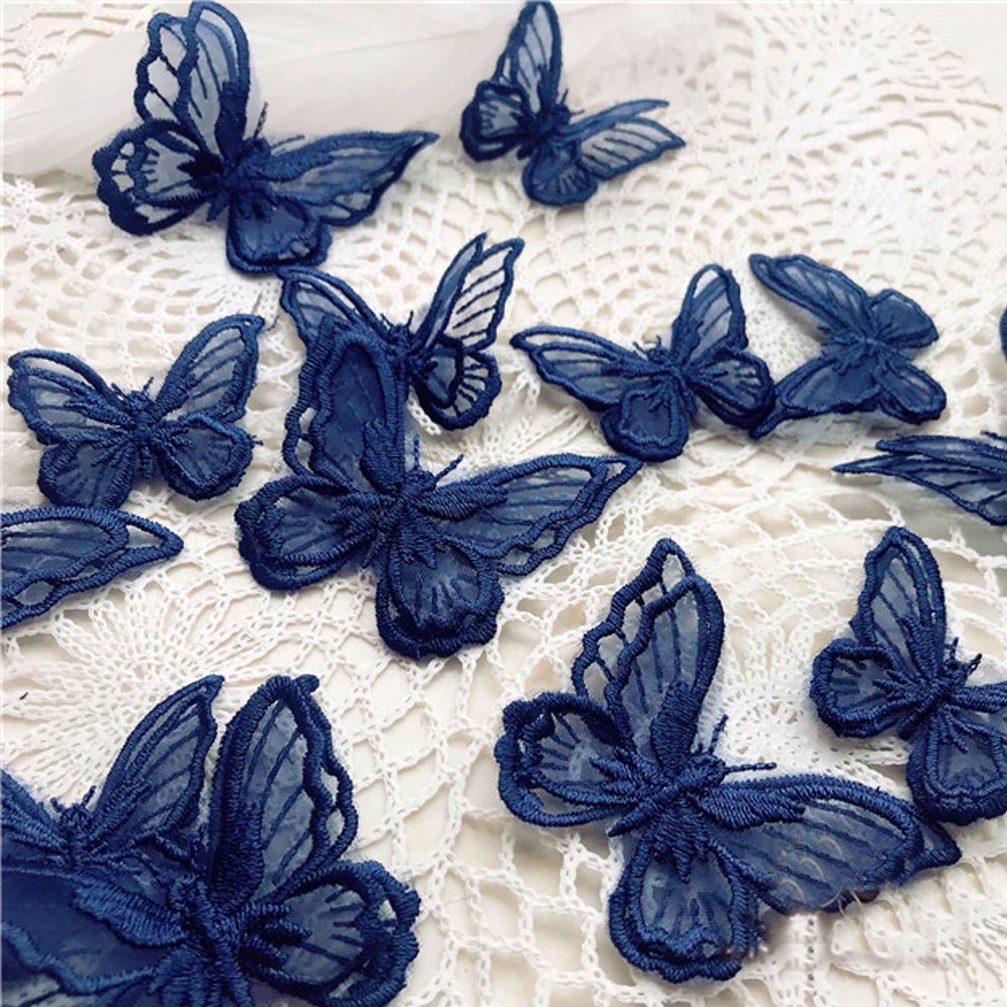 Set Of 4 Butterfly Lace Appliques – Blue Embroidery For Bridal Dresses & Wedding Decor