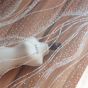 Sparkly Gold Powder Lace Stoff Bulk Stock Bling Glitzer Spitze Gauze Wave Laser Stoff für Brautkleid Abendkleid 65 Zoll Breite