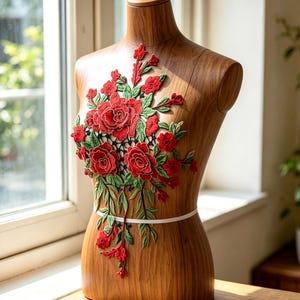 Gold  Thread Flower Applique Green Leaf  3D Flower Set Embroidery Patch Sewing  for Costumes