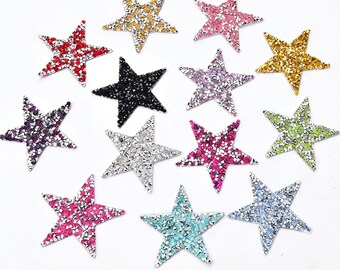 Iron On Star Patch Set 10 pcs Sparkling Sequin Beads Star Appliques for Clothing DIY
