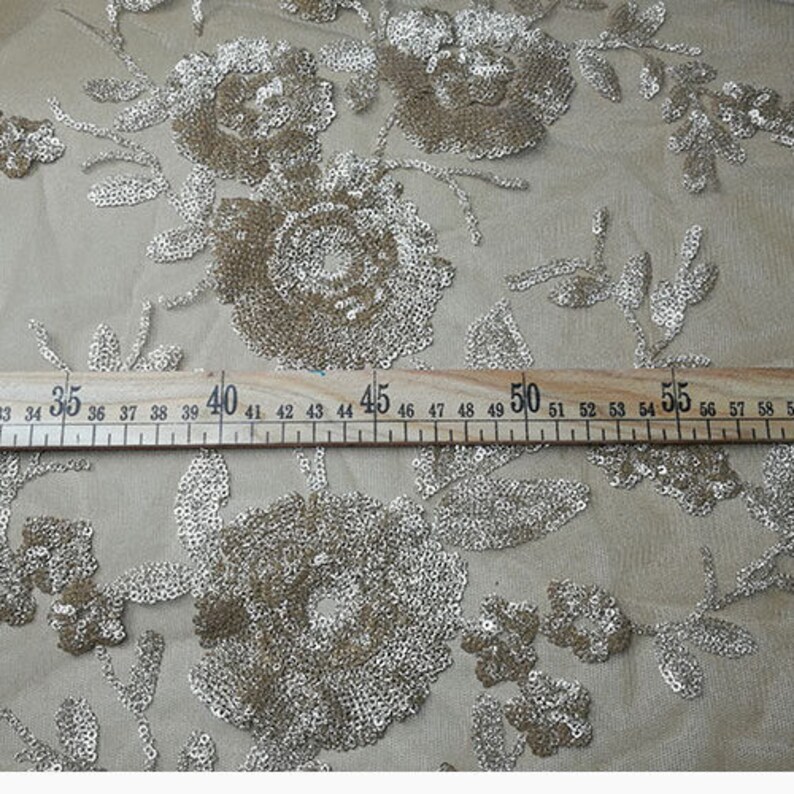 Bling Golden Sequins lace Mesh Blossom Flower Fall Lace Mesh Gauze for Wedding Gown Evening Dresses 51 inches Width Sold by yard