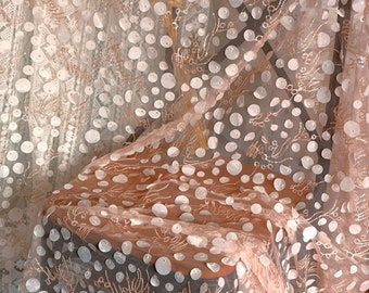 Blush Floral Lace Fabric  Shimmering Sequins flower petals Lace Overlay for Prom Gown