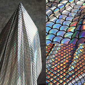 Colorato Fish Scale Tessuto tagliato a misura Rainbow Costumi Sovrapposizione per Bodycon Dress Mermaid Dress Train 57 pollici Larghezza