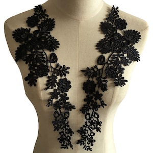 Black Lace Applique Pairs Black Flower Patch  Guipure Fabric Applique for Costume Dress
