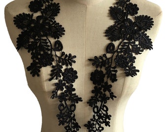 Black Lace Applique Pairs Black Flower Patch  Guipure Fabric Applique for Costume Dress
